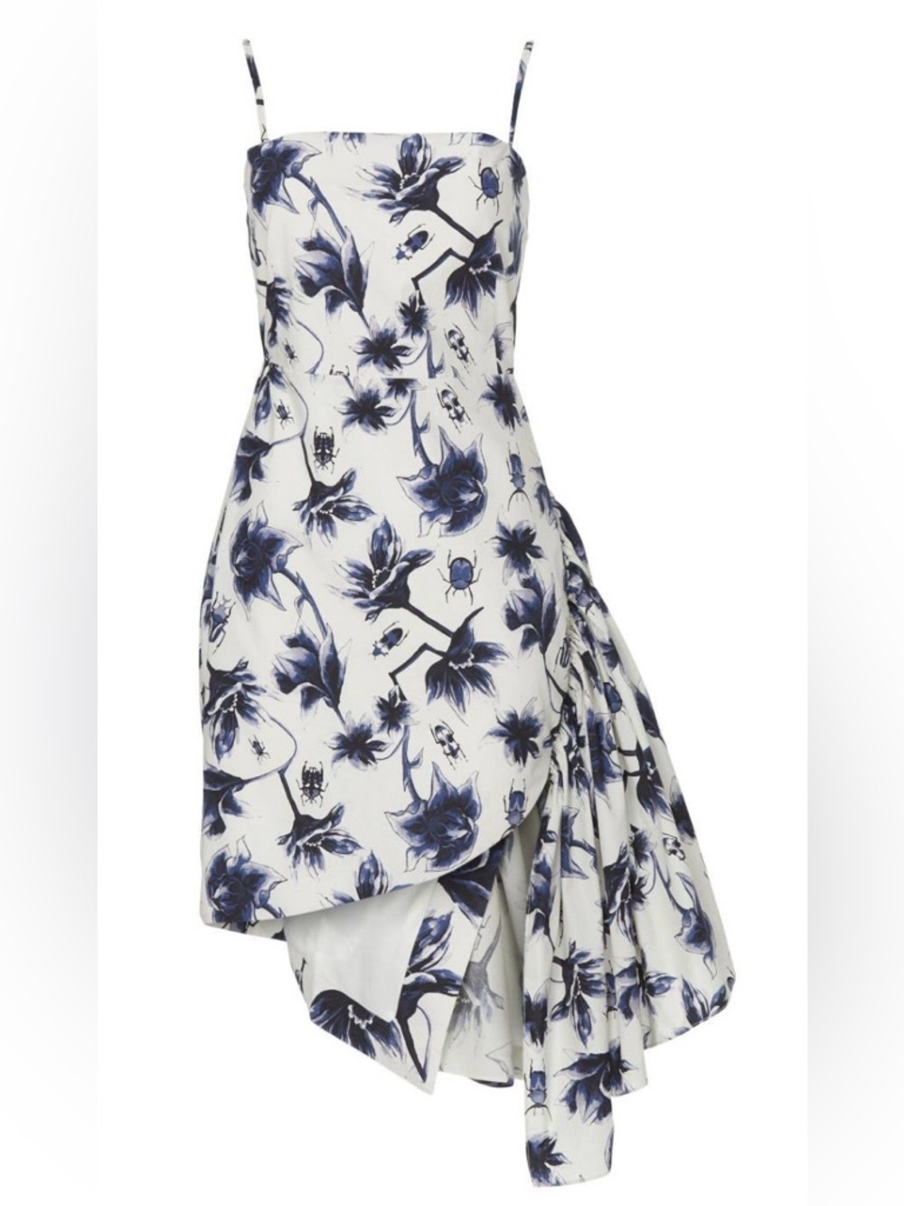 Osman Yousefzada~White & Blue Beetle Print Ruffle Dress~Size 6~